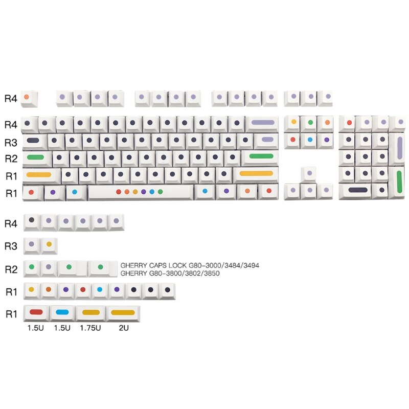 128 Keys White Color Dots Key Caps Cherry Profile PBT Key Caps for Mx Switch Mechanical Keyboard Dyeing Sublimation Cap