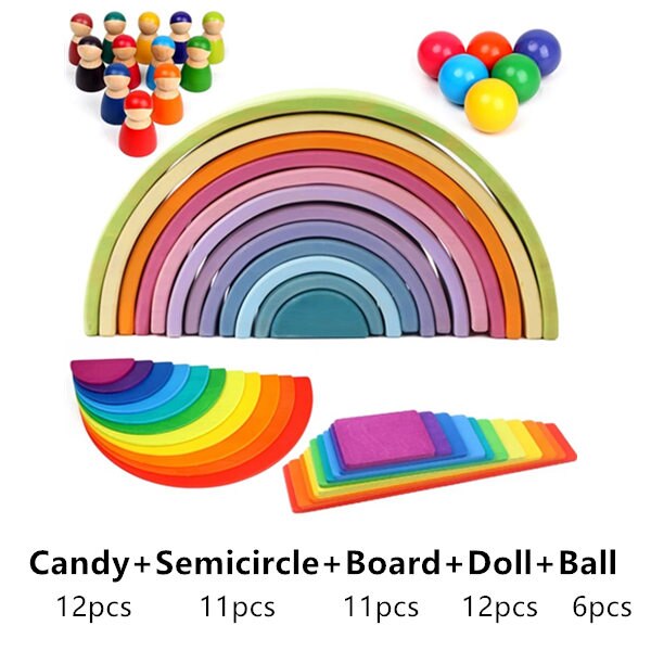 Dropshipping Grande Arcobaleno Blocchi/Semicerchio Blocchi Regalo Del Bambino Pegdolls Geometrica Giocattoli In Legno Per Bambini Istruzione