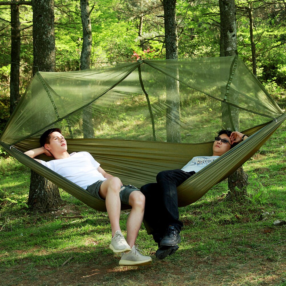 Hamaca portátil para acampar al aire libre, tienda de campaña con mosquitera, 210T, nailon, dosel para 2 personas, paracaídas, cama columpio colgante para dormir