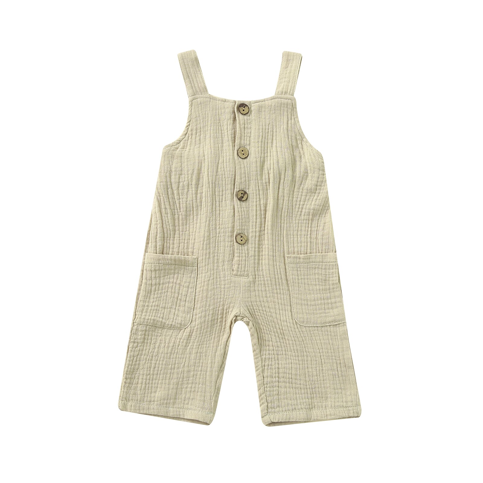 Jongetje Meisje Jarretel Broek Zomer Peuters Effen Kleur Voorste Knop Pocket Decoratie Overalls Mouwloze Jumpsuit 6M-4T