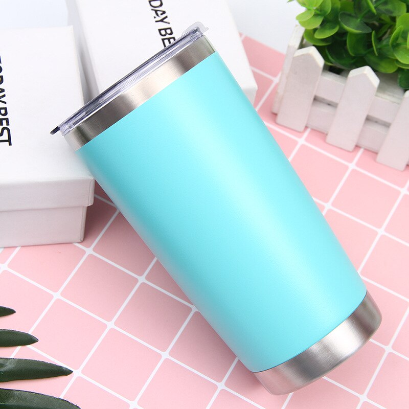 20 unzen 600ml Edelstahl Eis Bier Thermische Tasse Doppel Wand Vakuum Isolierte Tumbler Kaffee Reise Becher Mit Deckel: Blau
