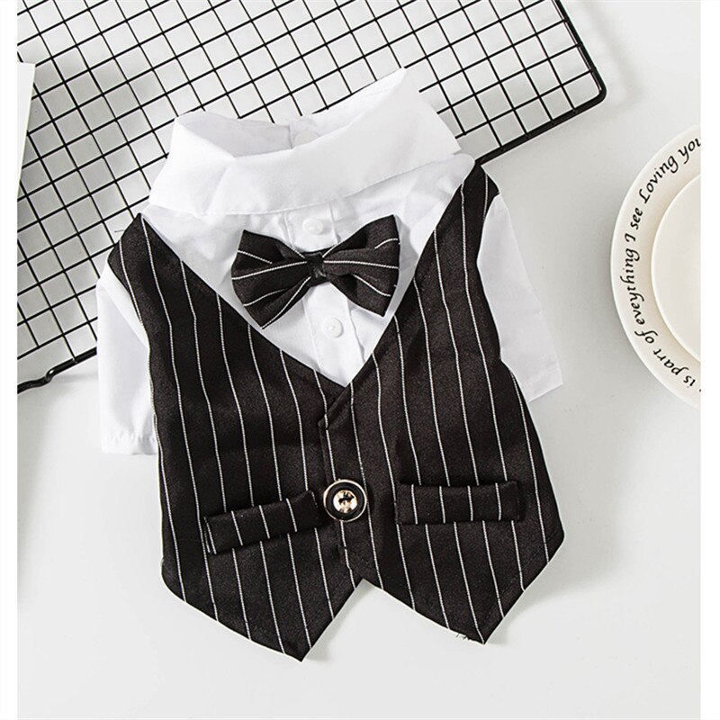 Wedding Pet Dog Suit Costume Formal Dog Clothes Bow Tie Bridegroom Dog Tuxedo Coat For Small Medium Dogs Pug French Bulldog 10A: Black / XL