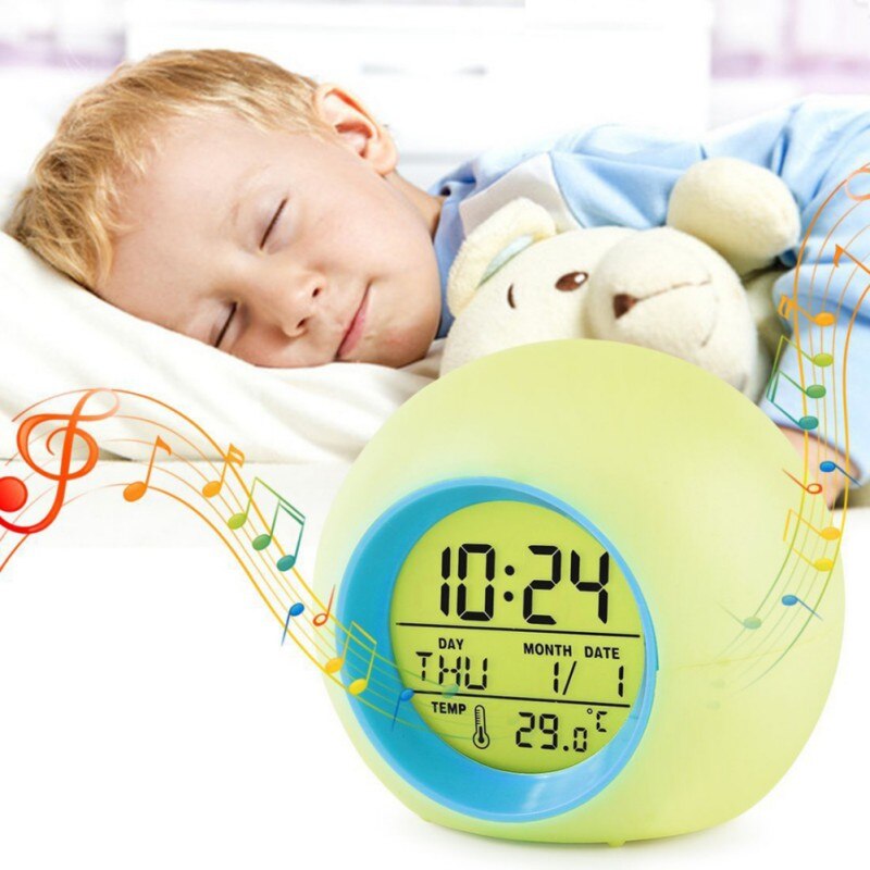 7 colorful backlight round children's alarm clock Round light gradient alarm clock Calendar frontal ball alarm digital