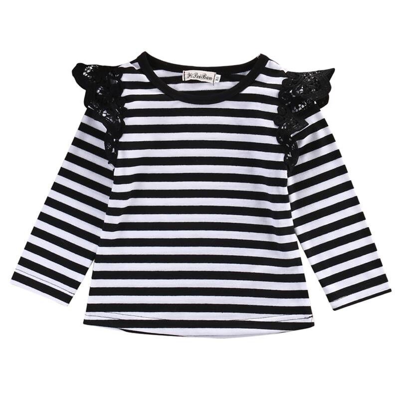 Newborn cotton baby Clothes long sleeve autumn Infant Kids Baby Girl Lace Shoulder T-shirts Tops Outfit: 4-6 months / striped