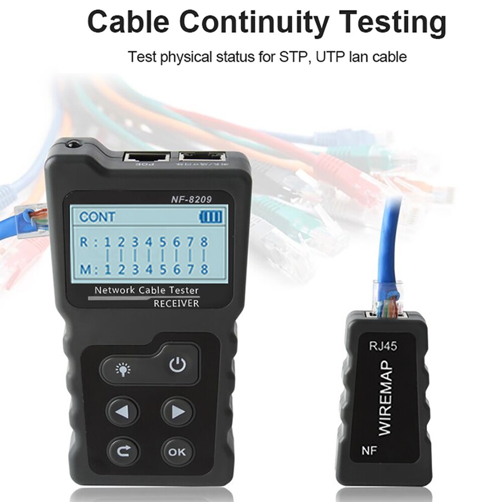 KKmoon LCD Netzwerk Kabel Tester Draht Tracker PoE Prüfer Inline PoE Spannung und Strom Tester mit Kabel Tester mit Beleuchten