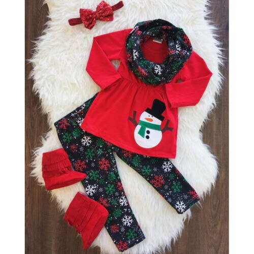 3pcs Kids Baby Girl Christmas Snowman Clothes Romper Dress+Pants Outfits UK
