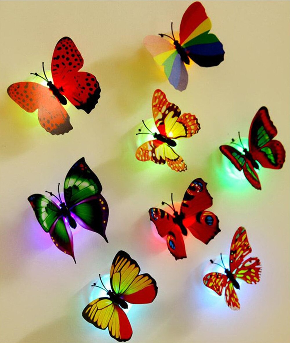 # 10 stk wallstickers sommerfugl led lys wallstickers hus dekoration led nat lys smuk 3d wall sticker til soveværelse