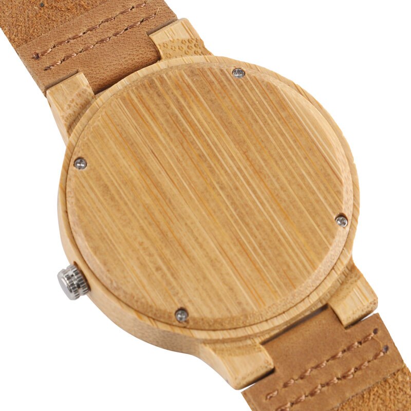 Mannen Quartz Houten Horloges Bamboe Natuur Lederen Band Vrouwen Pols-Horloge Marmer Patroon Gezicht Minimalistische Creatieve Klok