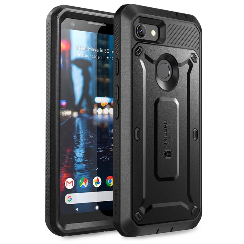 SUPCASE For Google Pixel 3a Case Release) UB Pro Full-Body Rugged Holster Protective Case with Built-in Screen Protector: Black