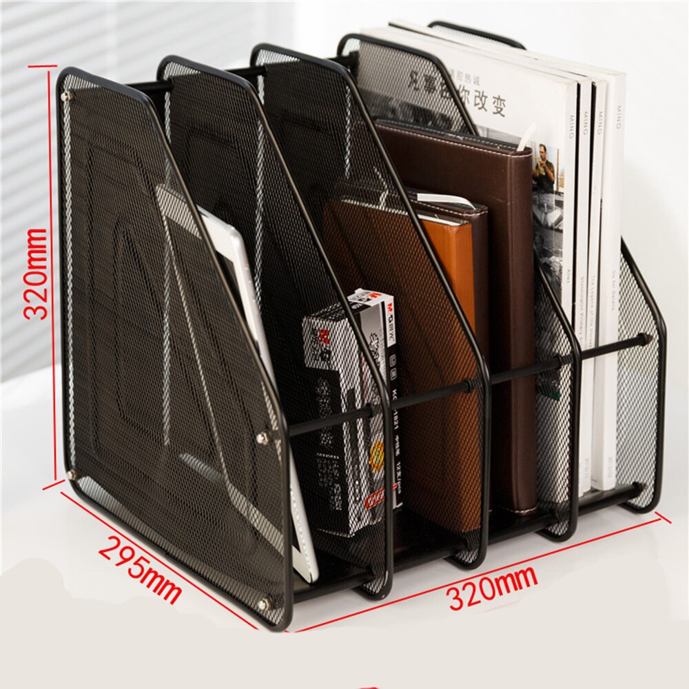 Metal Mesh Desktop Basket Resume File Folder Holders Detachable Magazine Document Display Storage Organizer with 4 Compartment