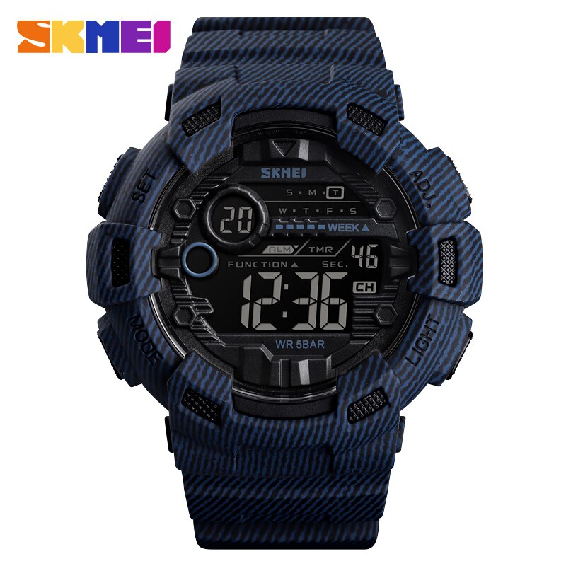 Sport Horloge Mannen Wekker 5BAR Waterdicht Week 12/24 Uur Display Herenhorloges Denim Mannelijke Digitale Horloge Relogio Masculino: Denim Blue