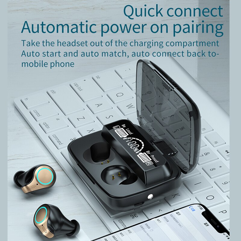 Draadloze Hoofdtelefoon Bluetooth Oortelefoon Led Display Sport Waterdichte Oordopjes Hifi Stereo Headset Met Microfoons