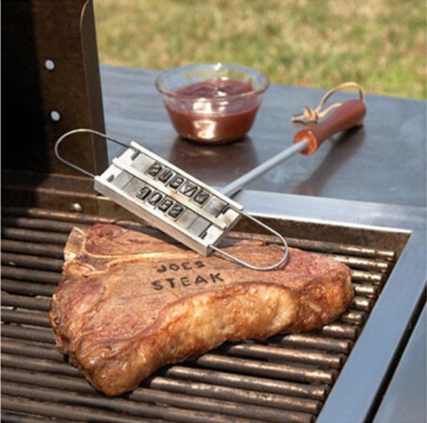 Marcador de carne y barbacoa con personalidad, marcador de carne de hierro para barbacoa con letras intercambiables, herramienta para barbacoa intercambiable, 55 letras