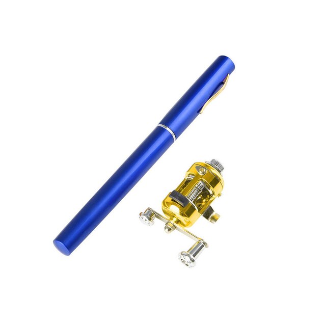 Mini canne à pêche télescopique de poche Portable, pliable en forme de stylo, avec moulinet, pour l&#39;extérieur, pêche en lac et en rivière: Bleu