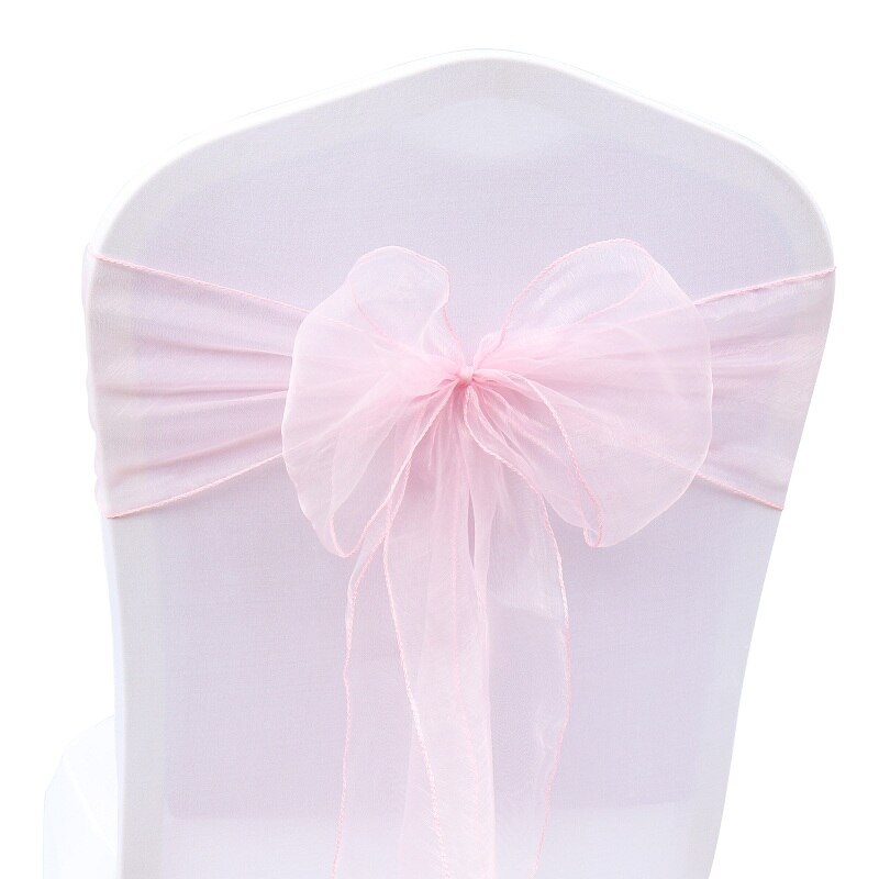 50 st/lot skirt band organza bröllopsdekorationer stol skärp skärp knut stolsöverdrag rosett band slipsar stolar dekoration tillbehör: Ljusrosa