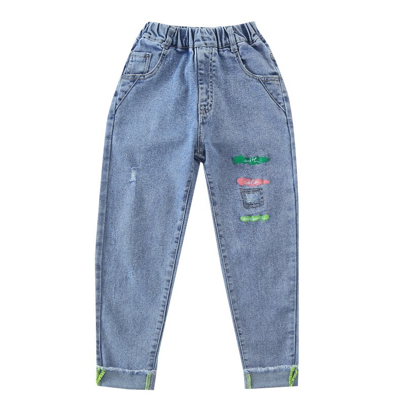 Pantalones vaqueros rasgados para adolescentes y niñas, pantalón informal de tendencia azul que combina con todo, 12, 13 y 14 años, primavera 2022: 13