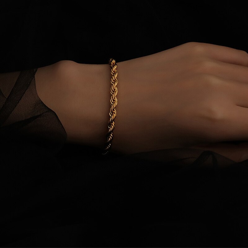 Xiyanike 316L Roestvrij Staal Gouden Kleur Twist Armbanden Trendy Touw Ketting Armbanden Voor Vrouwen Party Sieraden