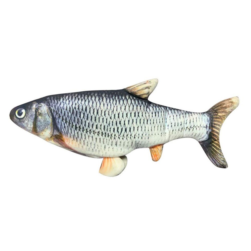 30cm Funny Pet Electric Toys USB Rechargeable 3D Simulation Fish Moving Tail Cat Playing Toy Vibration Fish Chewing Cat Toys: Silver Grass Carp