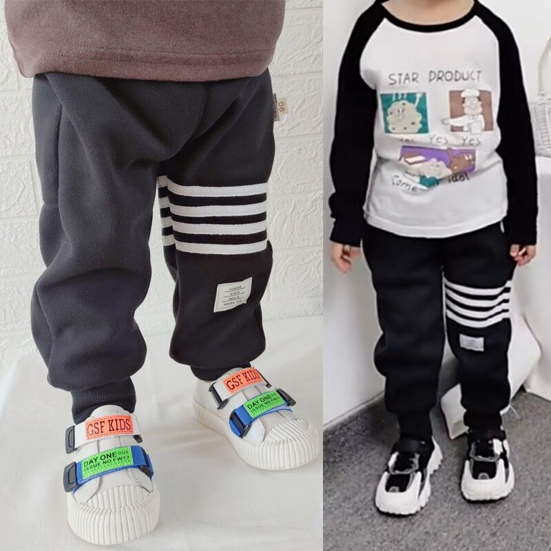 Boy Winter Trousers Children Striped Running Sweatpant Autumn Kids Toddler Casual Sport Pants For Boys Clothes 2 3 4 5 6 7 Year