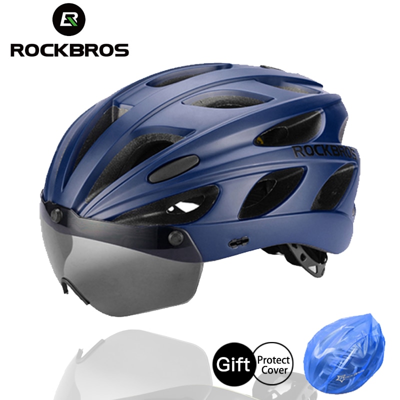 Rockbros Integraal-Gegoten Fiets Helmen Ultralight Magnetische Bril Mtb Mountain Road Fietshelmen Met Bril 57-62 Cm