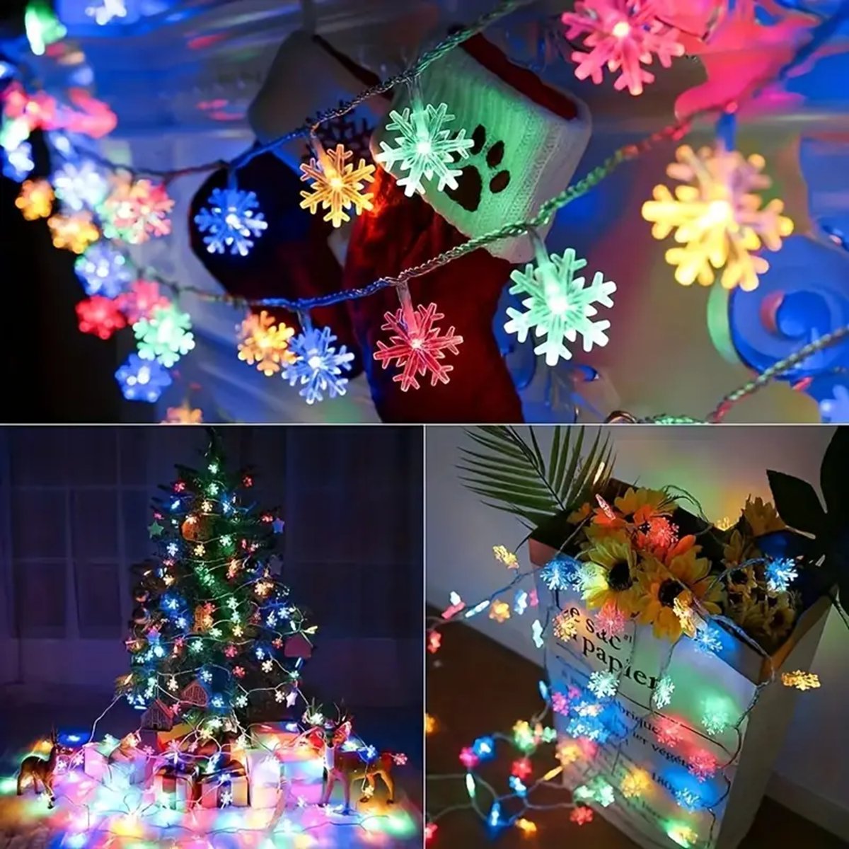 Guirlande lumineuse LED flocon de neige de noël, 1 pièce, éclairage décoratif suspendu d'intérieur et d'extérieur, lampe d'ambiance féerique pour fête dans le jardin