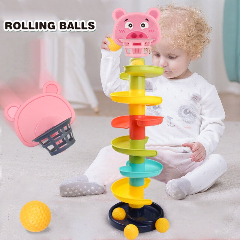 Rolling Ball Pile Tower Puzzle Babys Toys Rattles Spin Track Montessori Educational Newborn Toys For Kids & Hobbies