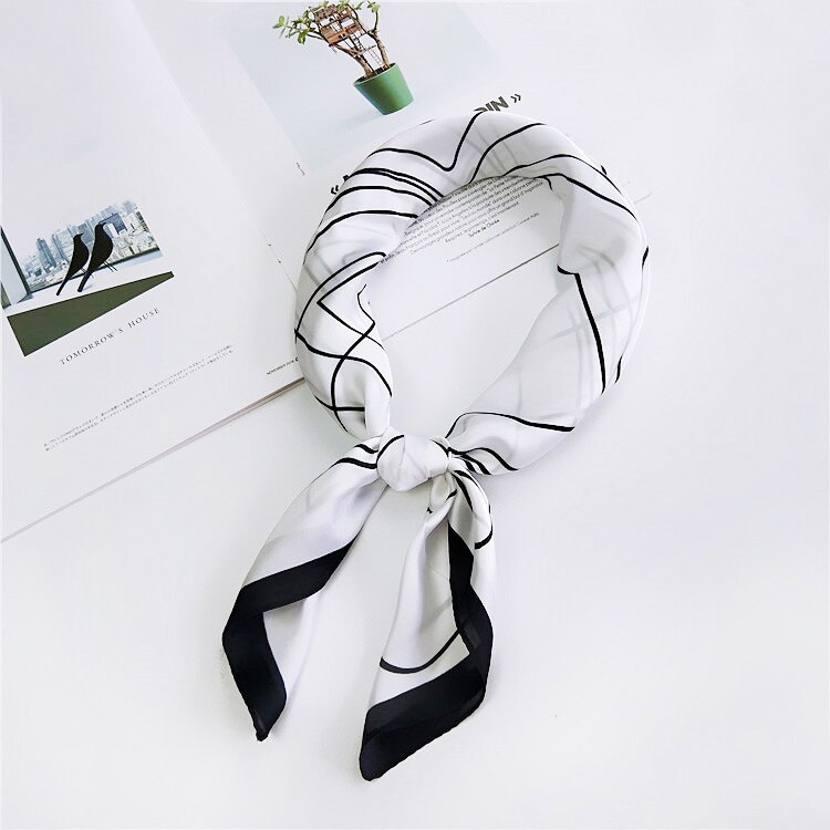 Dames bedrukte onregelmatige geometrie multifunctionele handgreep tas haar wraps zakdoek hoofdbandana imitatiezijde vierkante hijab sjaal: Wit