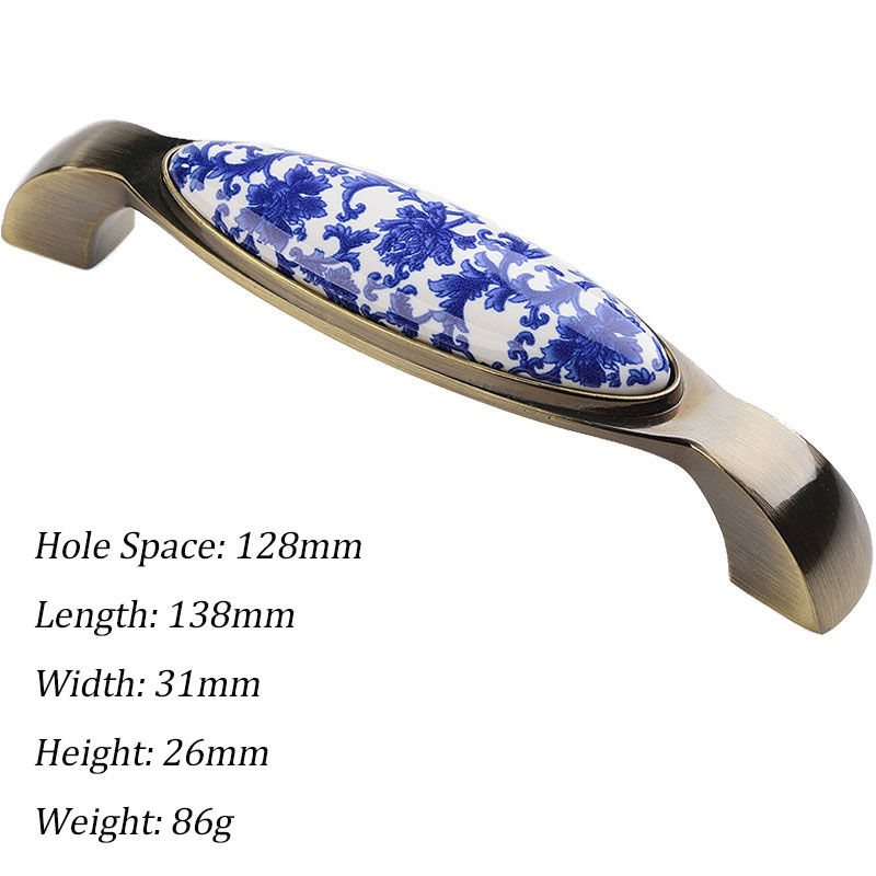 Tiradores de cerámica para armarios y cajones, pomos de puerta redondos con flores azules, tiradores de muebles Vintage, tiradores de armario de bronce antiguo: MULTICOLOR