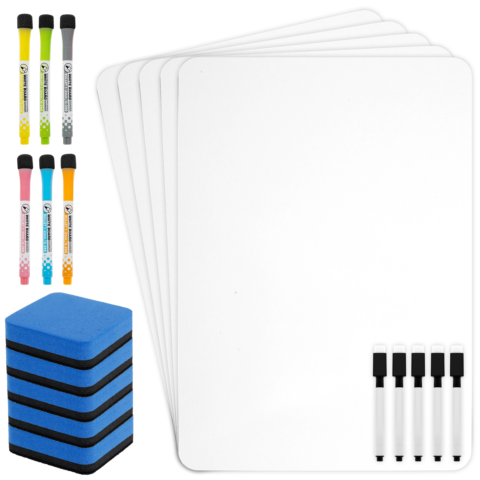 5-delig mini droog uitwisbaar bord, langdurig klein wit bord met marker en gum, dubbelzijdig droog uitwisbaar whiteboard voor kantoor: Default Title