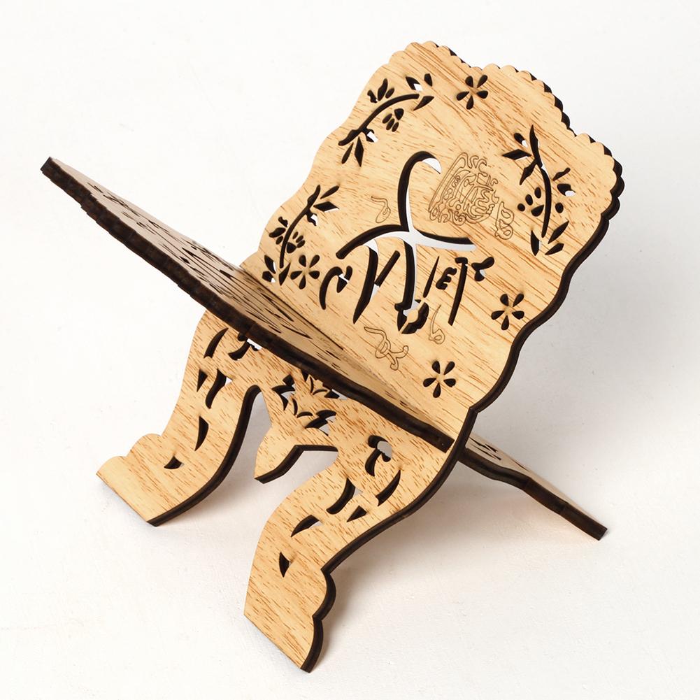Houten Bijbel Hollow Plank Eid Mubarak Hollow Bloemen Stand Houder Islam Boek Opslag Display Rack Organizer Stand