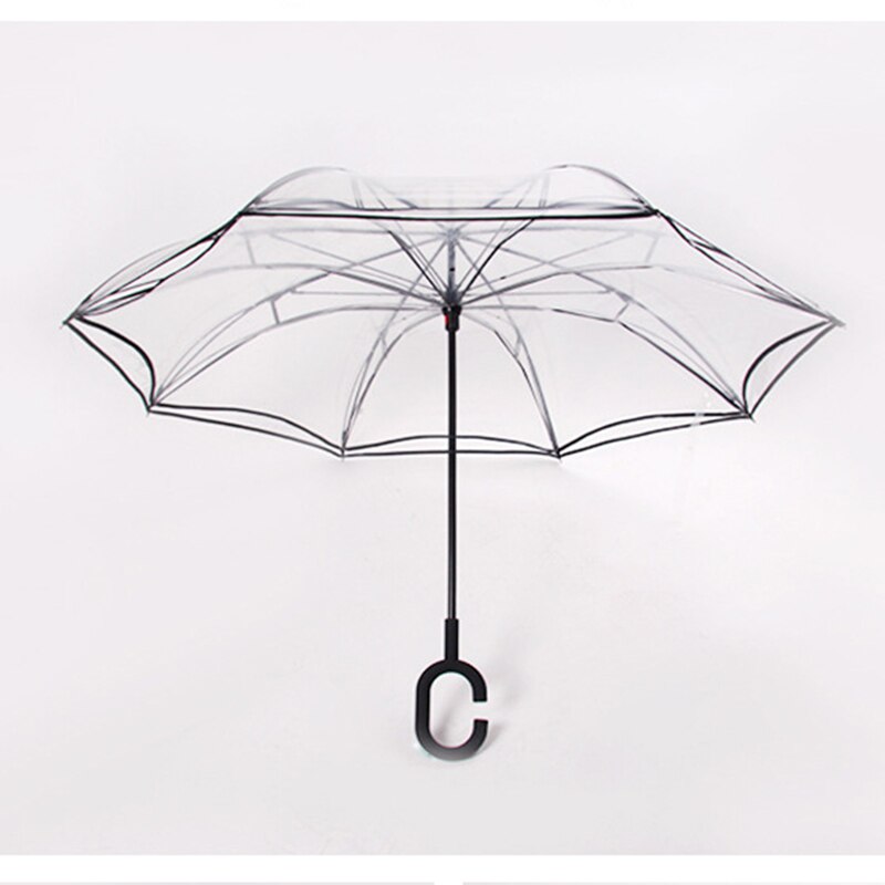 Ombrello trasparente inverso doppio strato invertito antivento manico C ombrelli da pioggia antivento per donna equipaggiamento da pioggia: trasparente 1