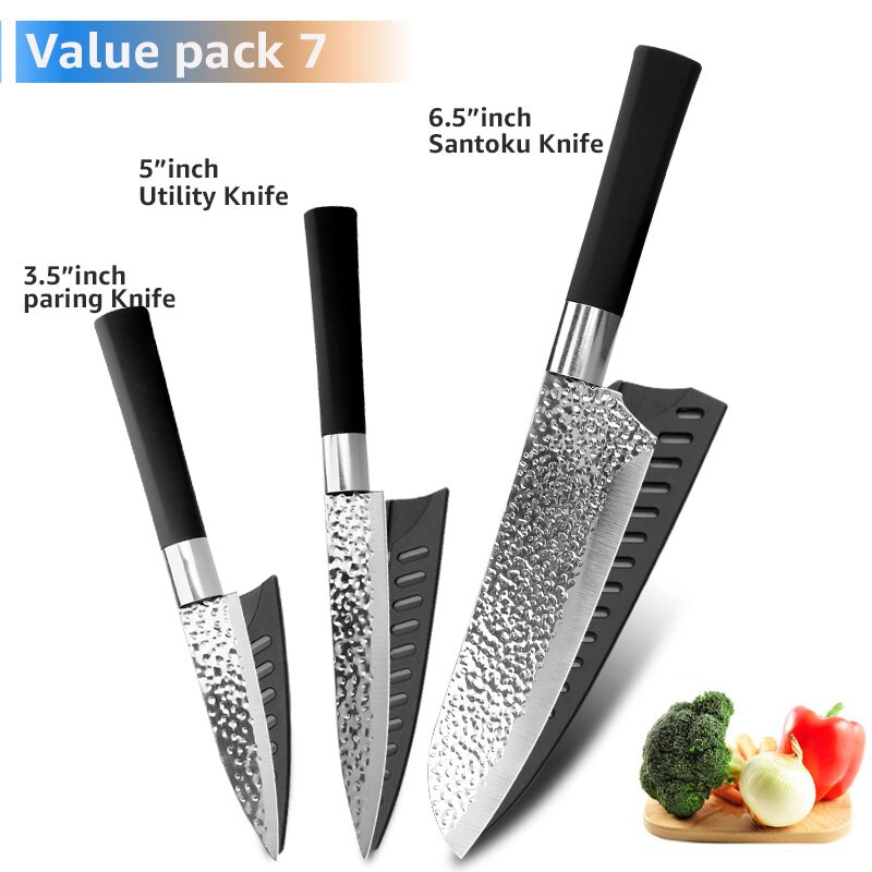 Chef Messen 6 Set Professionele Japanse Keukenmessen Hoge Carban Rvs Vlees Cleaver Fruit Mesje Koksmes: G