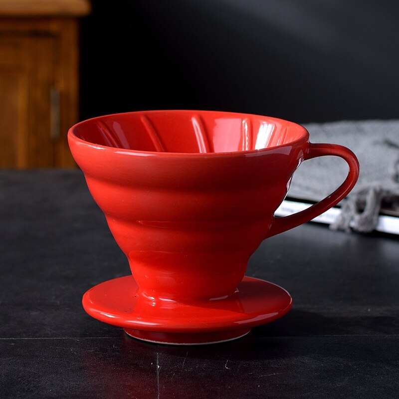 Ceramic Coffee Dripper Engine V60 Style Coffee Drip Filter Cup Permanent Pour Over Coffee Maker with Separate Stand for 1-4 Cups: S(1-2 Cups) / Red
