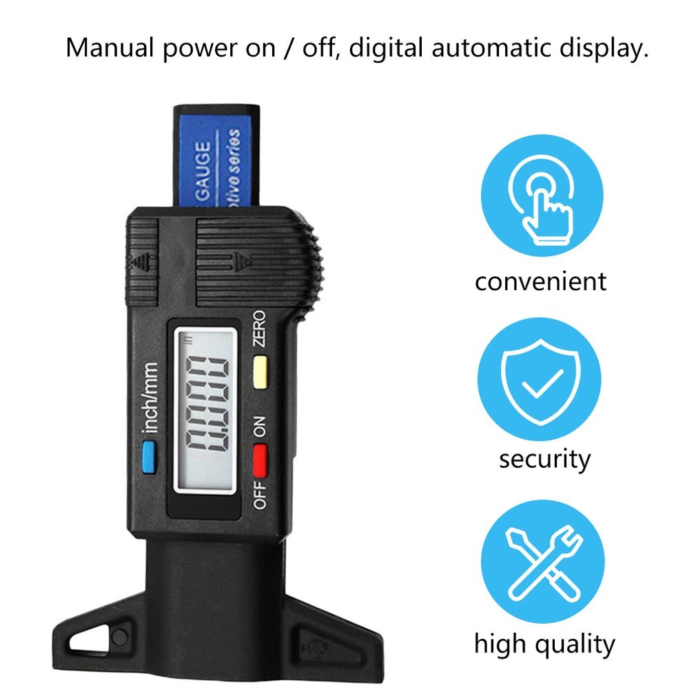 Comprobador de profundidad Digital para neumático de coche 0-25mm Profundidad del dibujo del neumático calibrador medidor calibrador de herramienta de medición pantalla LCD Medición de neumáticos