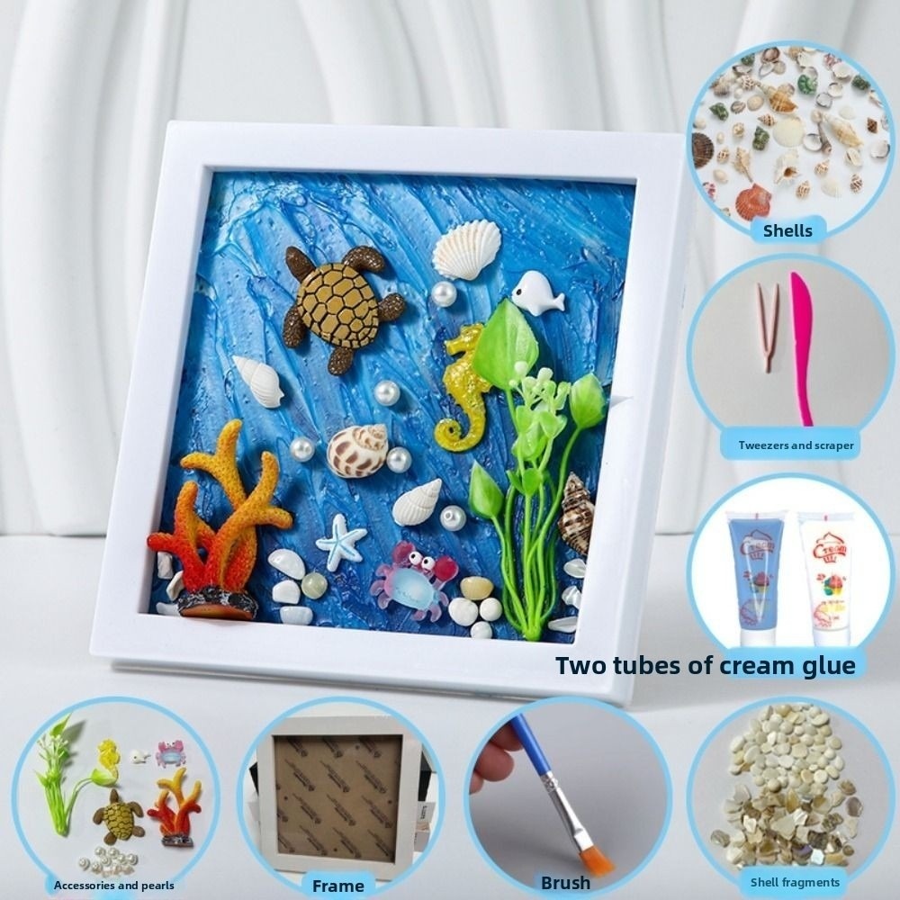 Multicolor DIY Photo Frame Wood Material 3D 3D Ocean Scenery Painting Cartoon Handmade Photo Wood Frame Scrapbooking: Silver