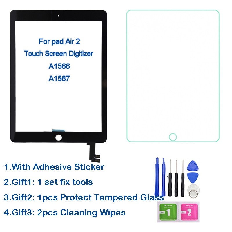Ipad air 2 -kosketusnäyttö  a1566/a1567 digitzer -näyttö ipad 6 air 2 -kosketusnäyttöanturin lasipaneelin vaihto ipad 6: lle