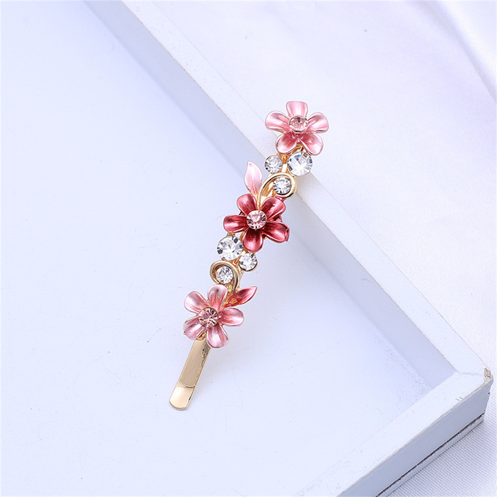 Pince à cheveux Vintage en forme de fleur en strass, Barrettes colorées en métal Floral et cristal pour fête, queue de cheval, accessoires pour femmes et filles: Rose