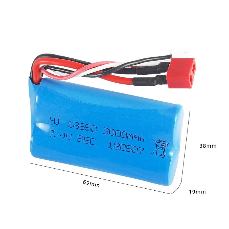 Bateria Lipo 7.4V 3000mAh 18650 2S com Conector T para Carro RC Q46 Wltoys 10428/12428/12423 - Acessório de Reposição de Alta Capacidade 7.4V