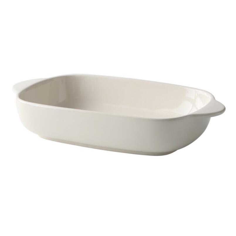 European-Style Glazed Ovenware Baking Dish Double-Eared Rectangular Ceramic Baking Mould Pasta Dishes Pans Baking Tray Kitchen: White