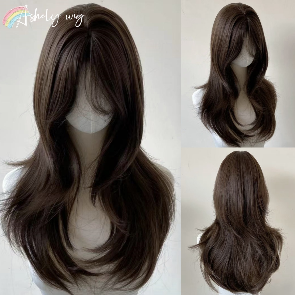 Perruque brune pour femmes bandeau corps brun droit synthétique Rose modèles de cheveux en frange française haut niveau Simulation cheveux perruque 가