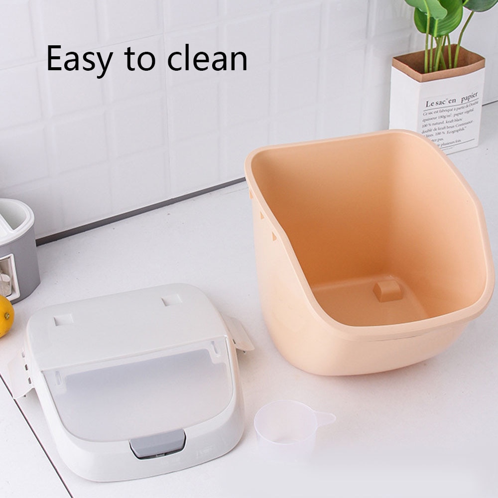 Cubo alimentador de plástico para perros y gatos, contenedor de comida fresca de gran capacidad, almacenamiento en seco antioxidante, barril y taza medidora