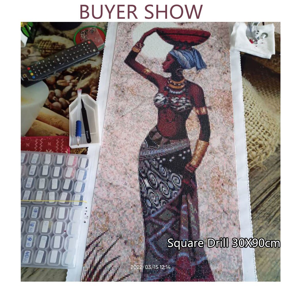 HUACAN 5D DIY Diamantmaleri Kit - Afrikansk Kvinde Portræt Diamant Broderi Mosaik