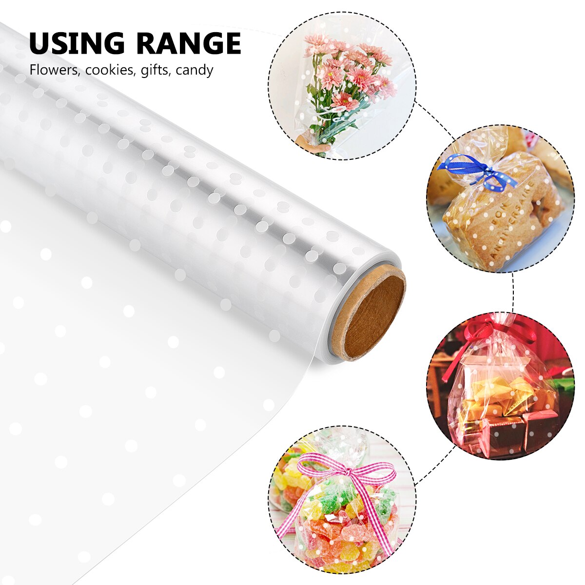 2 Rolls 2.5mil Cellophane Wrap Clear and White Dot Cellophane Wrappers for Wrapping Baskets Art Crafts (43x3000cm)
