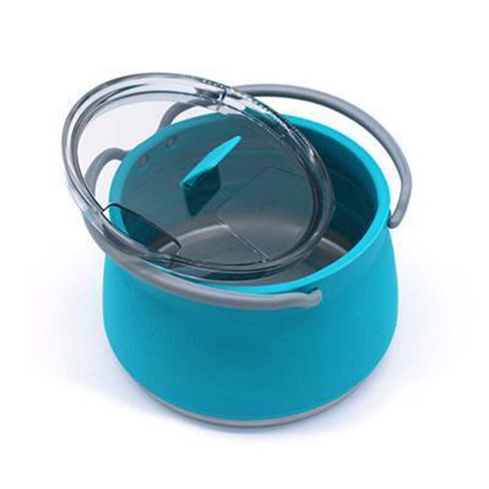 Silicone Folding Boiling Kettle Portable Camping Kettle Outdoor Compressible Folding Pot Travel Silicone Boiling Water Pot: Blue