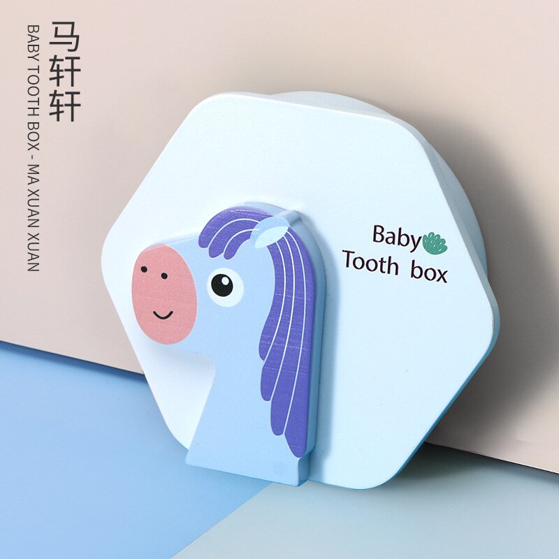 Holz Baby Zahn Kasten Organizer Englisch freundlicher Milch Zähne Lagerung Sammeln Nabelschnur Lanugo Sparen fallen Souvenir Baby Zubehör: Blau Pferd