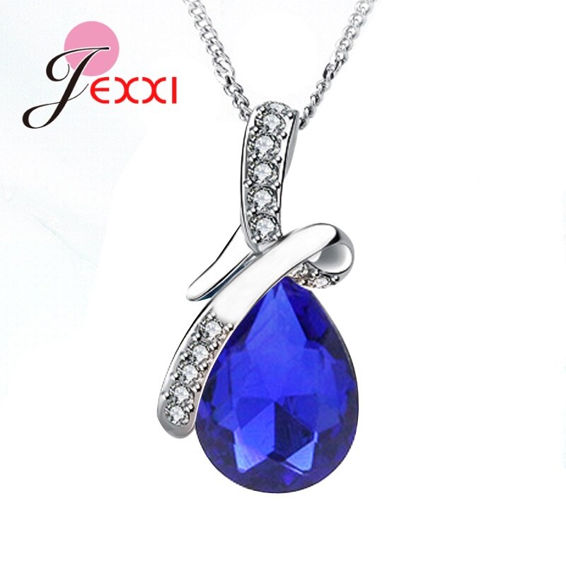 Nouveautés réel 925 bijoux en argent Sterling luxe multicolore cristaux Watedrop pendentif collier pour les femmes: N67806