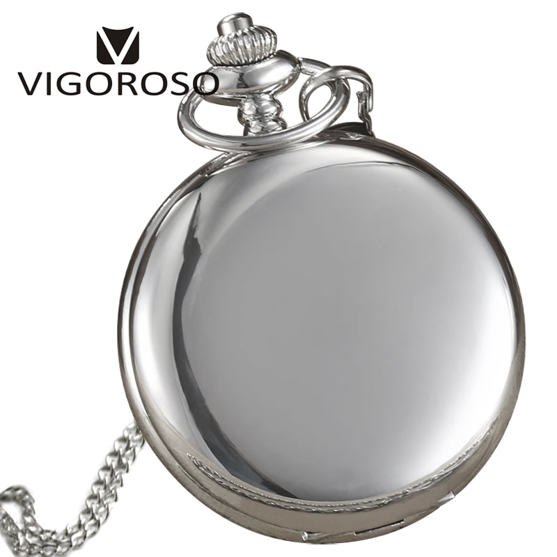 VIGOROSO-reloj de bolsillo de cuarzo para hombre y mujer, cronógrafo con números arábigos, esfera blanca, Estilo Vintage, Color plateado,