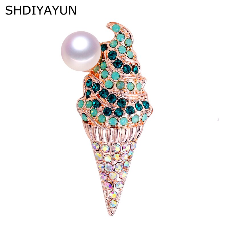 SHDIYAYUN Pearl Brooch Natural Freshwater Pearl Ice Cream Brooch Simple Pins for Women Jewelry Women&#39;s Accessories