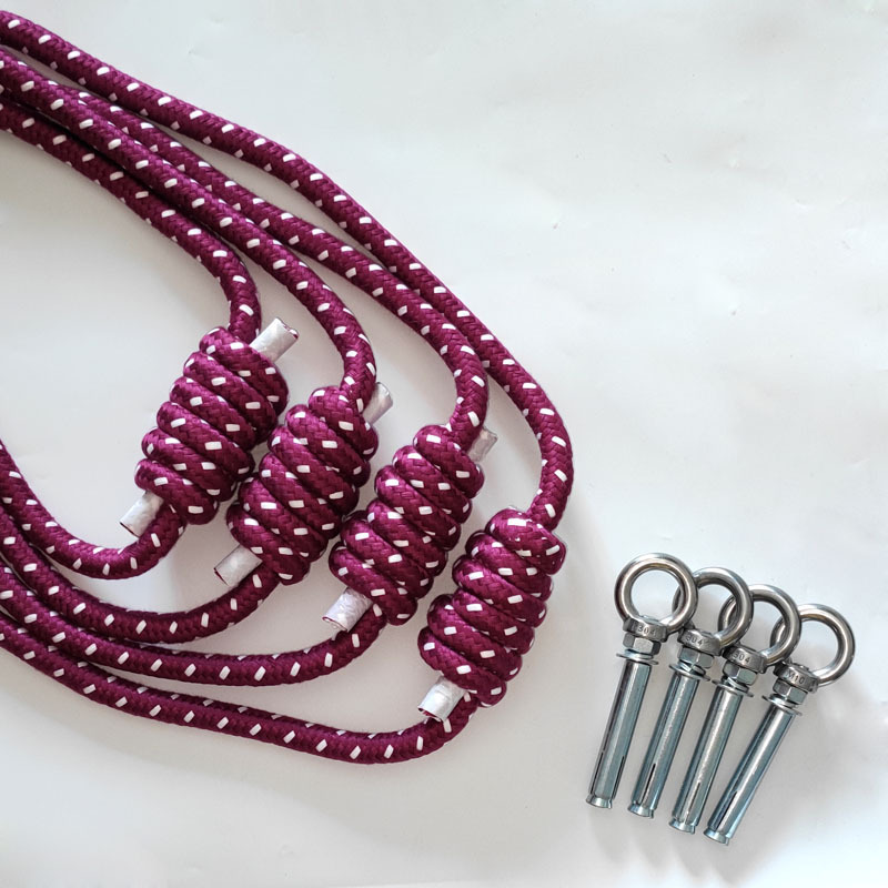 4-teiliges Yoga-Seil zum Aufhängen an der Wand, Iyengar Yoga-Gürtel, Anti-Schwerkraft-Yoga-Sling, Inversion-Übungen mit Dehnschrauben und Ringen: violet