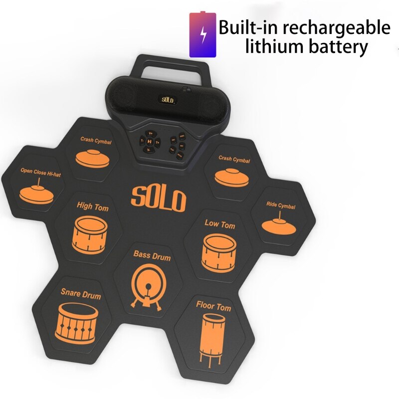 Electric Drum Set for Beginners kids, Digital Portable & Roll up Practice Drum Pads Midi Drum kit with Headphone Jack Pedals